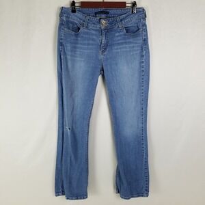 Levis 526 Slender Boot Cut Jeans Blue Medium Wash Distressed Womens Size 14